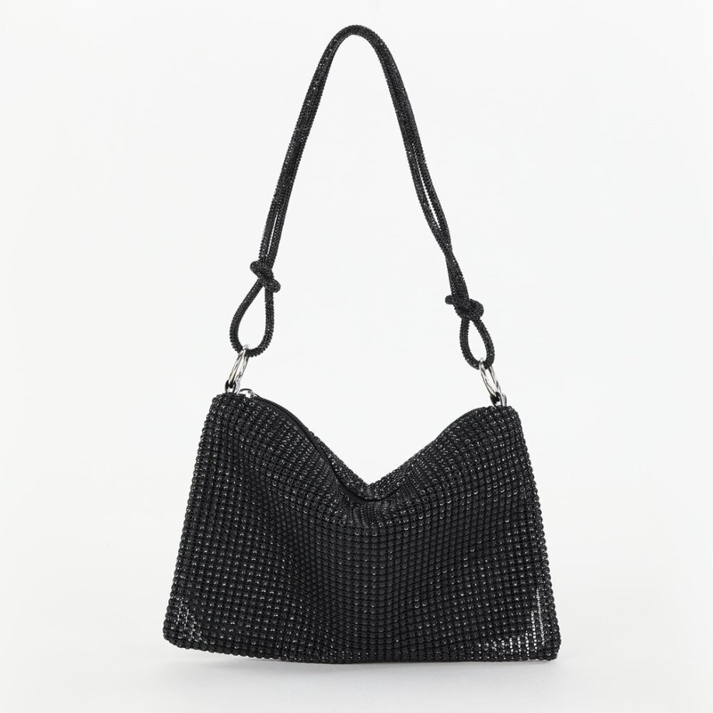 Rhinestone Bag With Zipper Black
